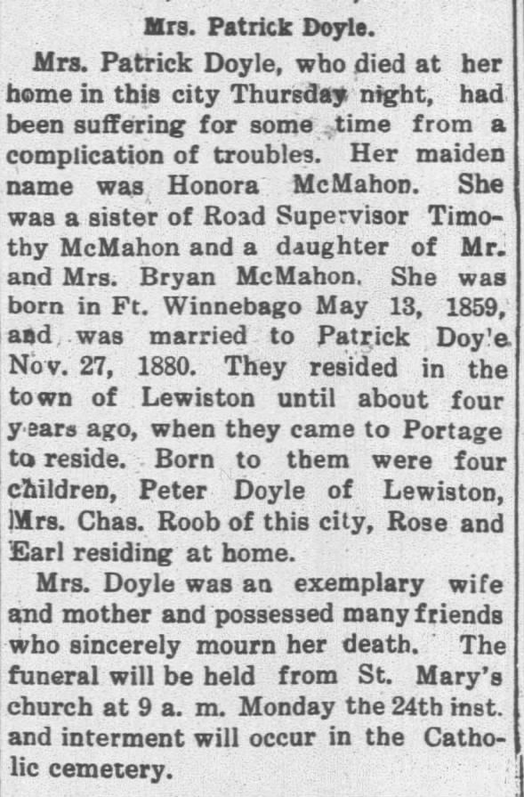 Obituary for Mrs. Patrick Doyle